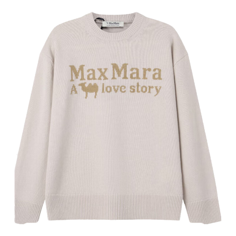 MAX MARA麥絲瑪拉 maxmara 女士綿羊毛寬松版圓領(lǐng)針織毛衣女裝 VERONICA 004 19361061 米白色提花LOGO XS