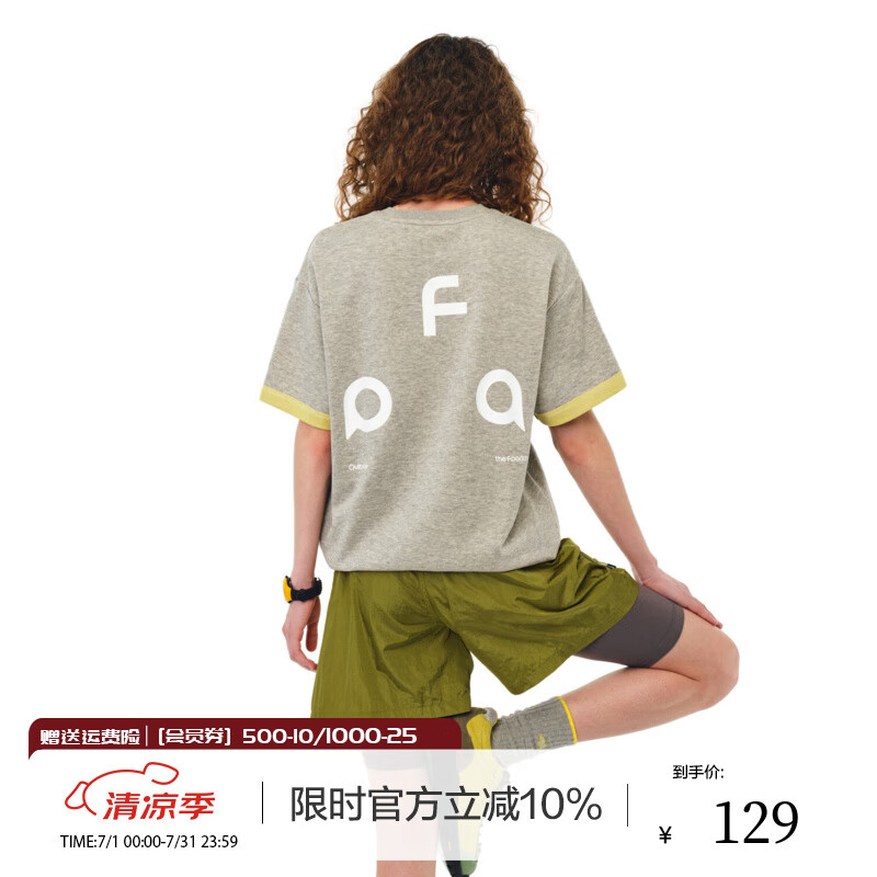 FPA運動三角logo雙色半袖t恤男款潮牌寬松圓領(lǐng)印花情侶夏季短袖 花灰色 M