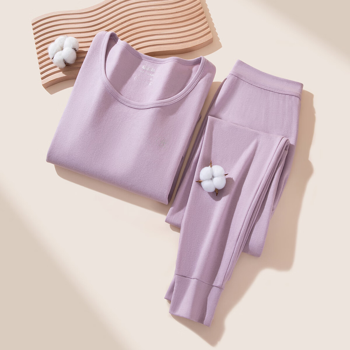 芬腾保暖内衣【100%纯棉 防静电】2025情侣圆领温暖打底套装秋衣秋裤 女款-浅灰紫 L