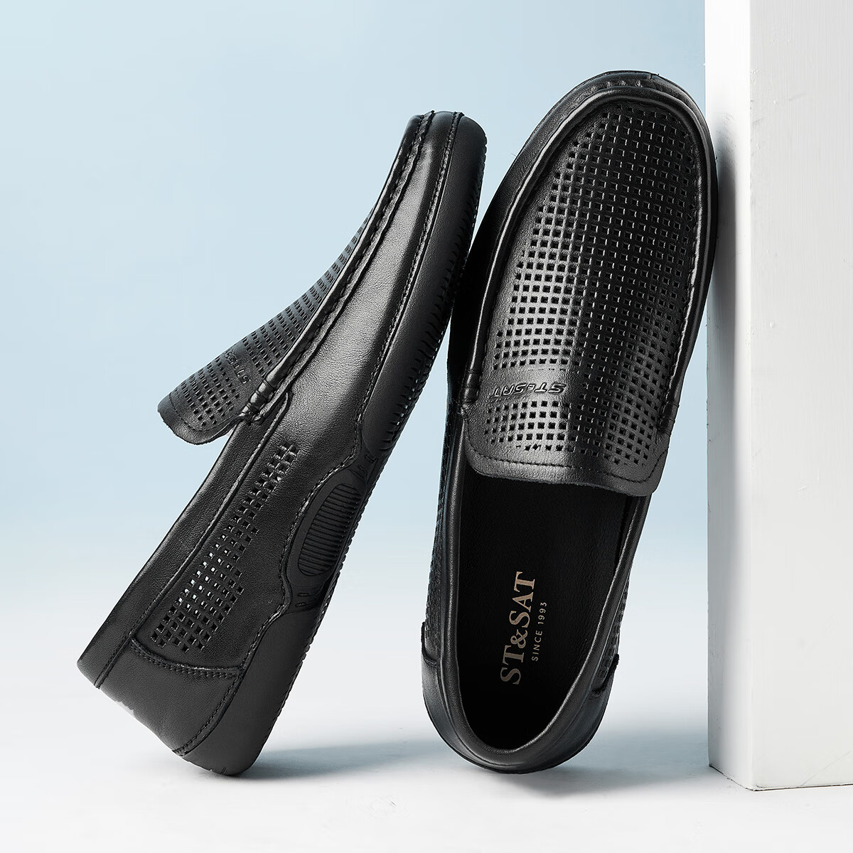 星期六男鞋头层牛皮夏季男士套脚商务休闲皮鞋镂空爸爸鞋子男时尚乐福鞋