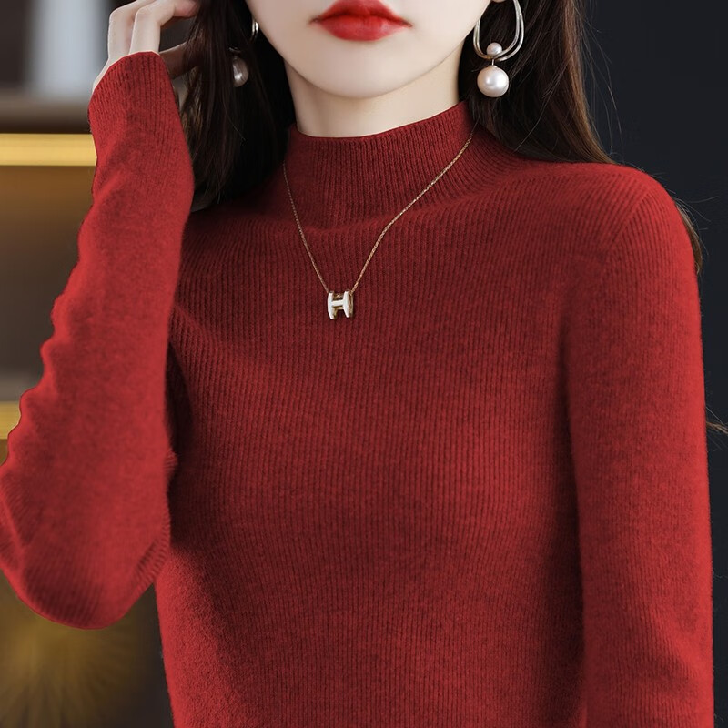 香影芬100%羊毛衫女一线成衣半高领毛衣打底衫女加厚内搭洋气软糯针织衫 黑色 L (建议105-115斤)