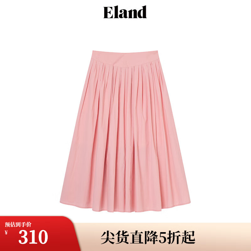 ELAND衣戀半身裙女甜美芭蕾風(fēng)松緊高腰純棉百褶長裙2024夏季新品 粉色(25)Pink S/160