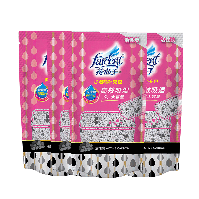 花仙子(Farcent)除濕盒補充包 干燥劑除濕劑衣柜防潮鞋柜 活性炭無香 350g*4袋