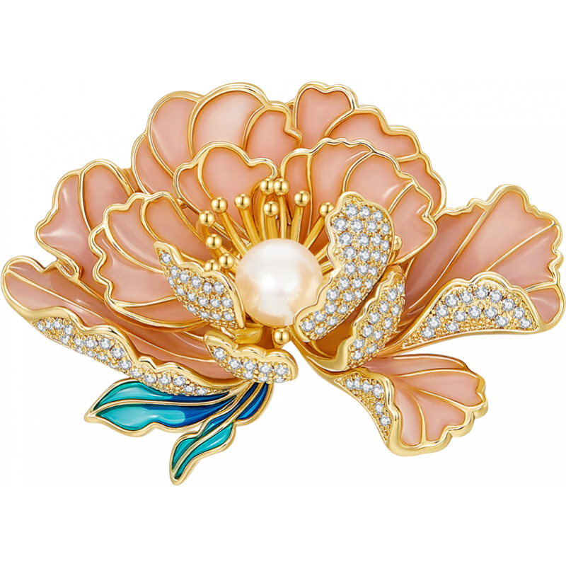 Jay新中式牡丹胸針女胸花配飾送媽媽婆婆長輩新年禮物 胸針（淡水珍珠）