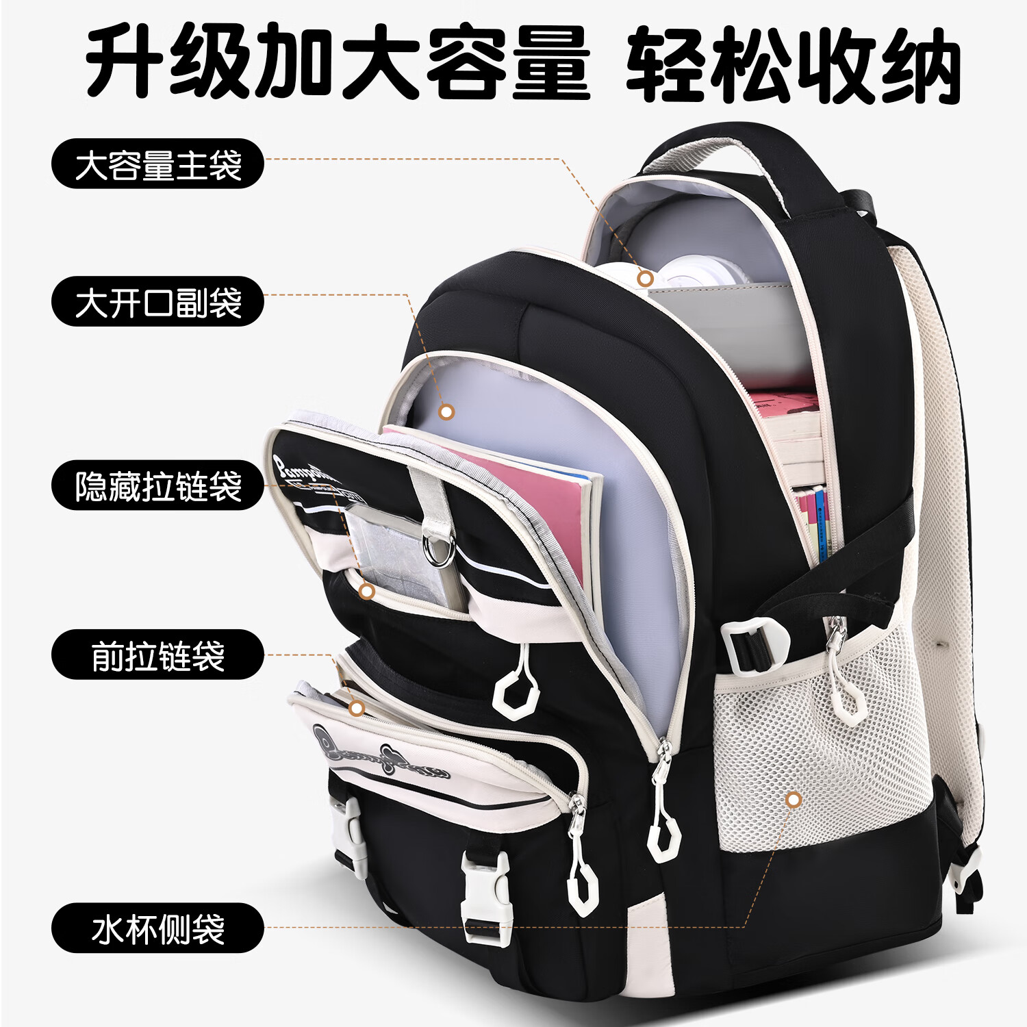 智多宝书包女减负护脊初中女生大容量双肩包轻便小学生高中生中学生背包 中号红色【送长腿云朵挂件】