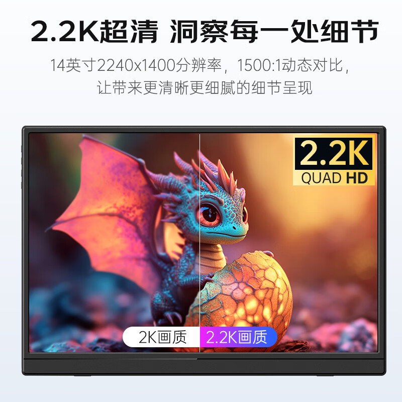 iThink便携显示器外接便携屏IPS手机电脑显示器办公居家扩展屏手机笔记本PS4/5 switch副屏Type-C一线通 【超清2.2K】14英寸/隐藏支架款/低蓝光