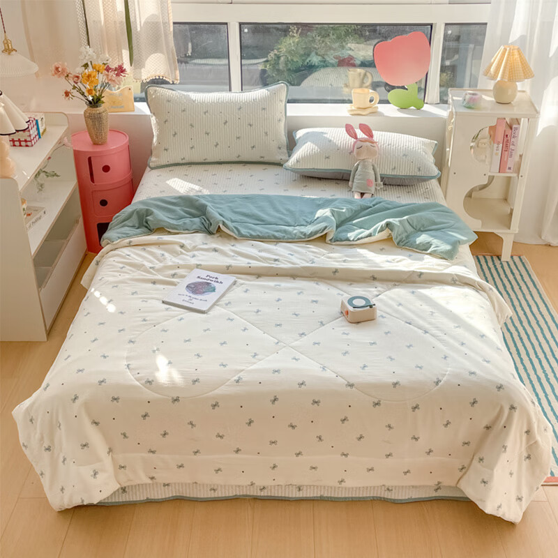 匹鲁儿童被子夏凉被双层柔感双层纱7A抗菌可水洗机洗夏季大豆空调被 倾结(7A抗菌) 150*200cm