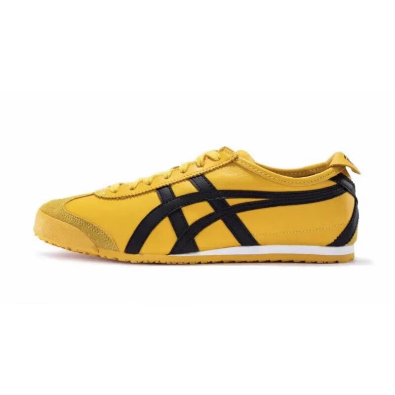 Onitsuka Tiger鬼塚虎同款復古男女低幫情侶鞋輕便皮面帆布鞋舒適休閑鞋一腳蹬鞋 黑黃色 40