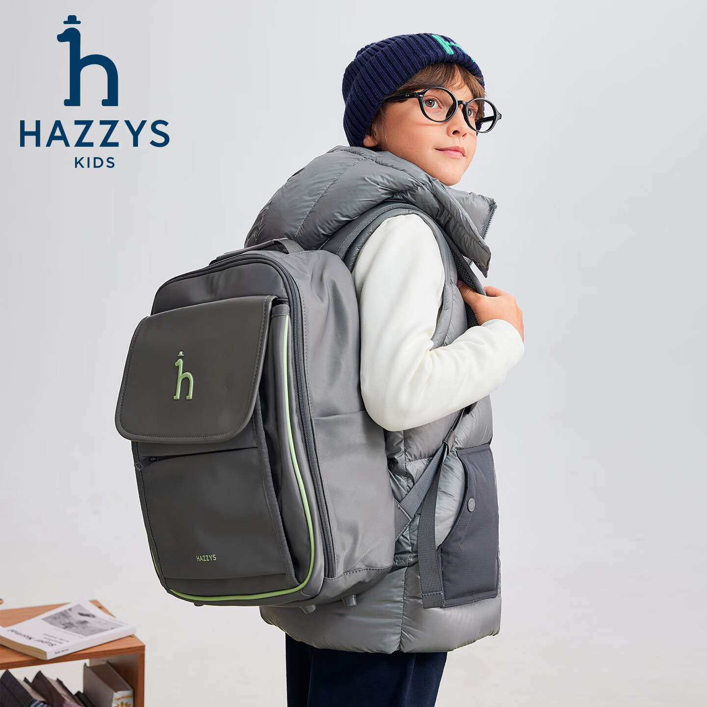 哈吉斯(HAZZYS)品牌童装男女童书包年新款背包减负学生双肩包 月影灰 均码