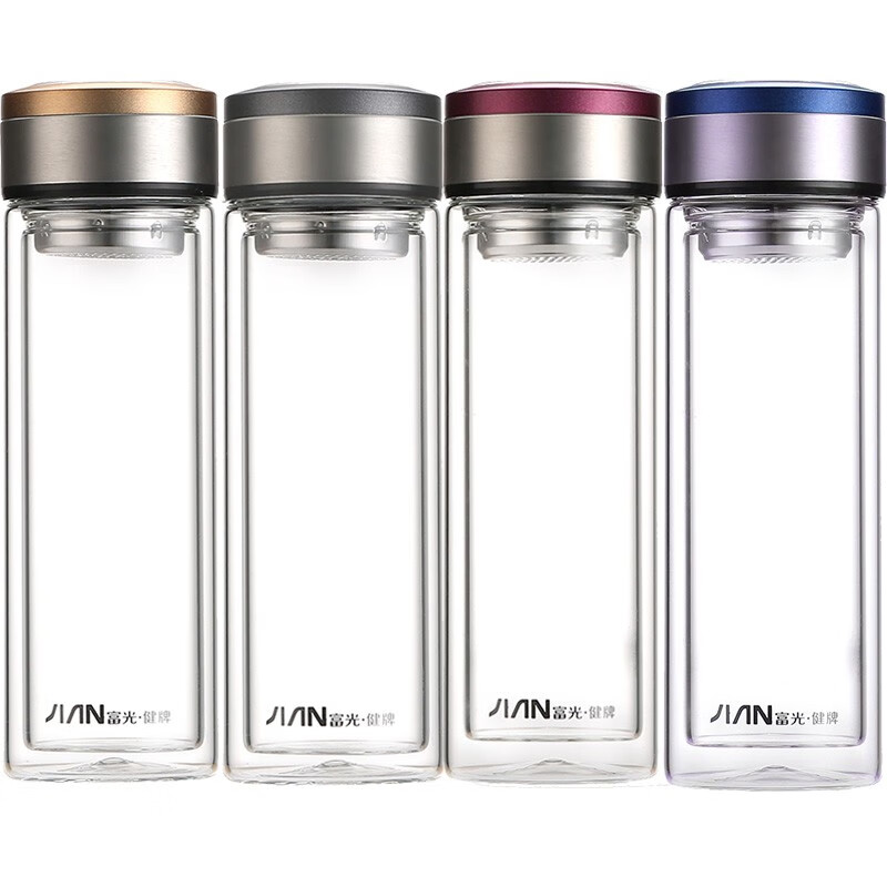 富光 玻璃杯 双层玻璃泡茶杯子 带过滤网水杯 男女士车载办公便携水杯 350ml黑色【不锈钢回流盖】