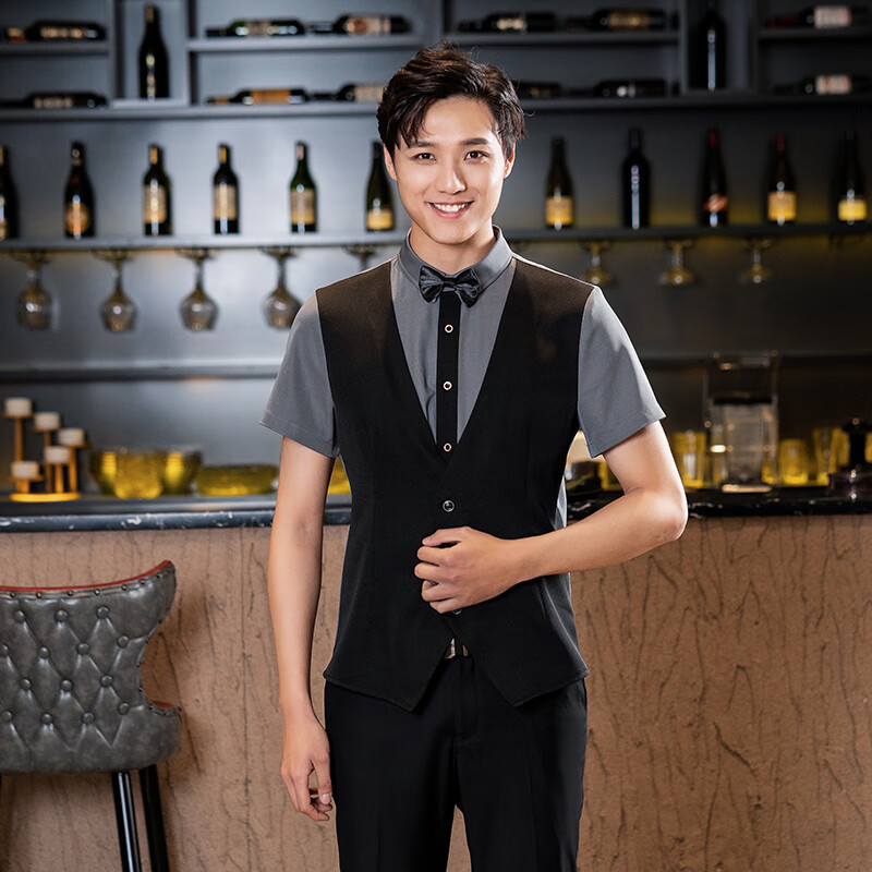 璇醇商務(wù)ktv服務(wù)員工作服夏季酒吧短袖假兩件夏酒店餐飲西餐廳服務(wù)生 短袖上衣男[80%消費(fèi)者優(yōu)選] S