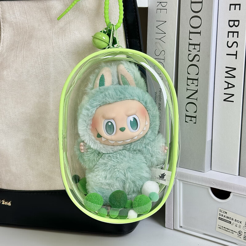 MPPMCK拉布布保护套泡泡玛特labubu搪胶毛绒公仔保护壳透明防尘罩超清 粉色【赠硅胶绳+毛球】不含娃