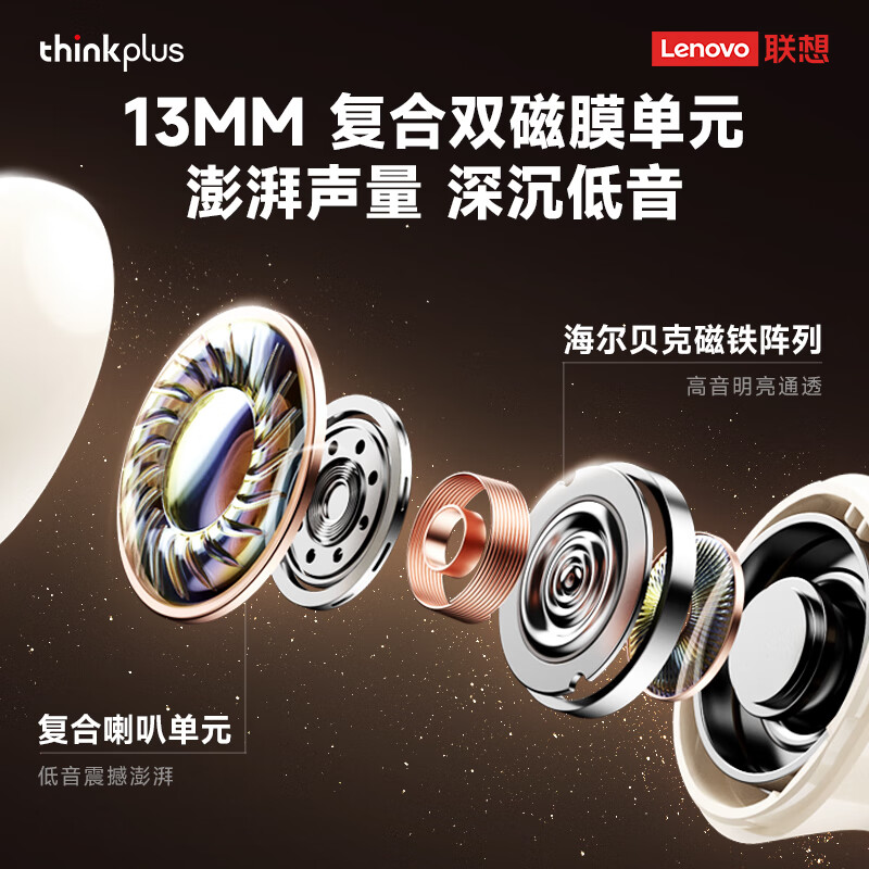 联想【热卖新款】蓝牙耳机入耳式真无线蓝牙5.4皮革HIFI音质通话降噪游戏低延迟长续航适用于苹果华为 棕色【全新蓝牙V5.4+皮革纹理】 天籁沉浸音-ENC降噪-超长续航