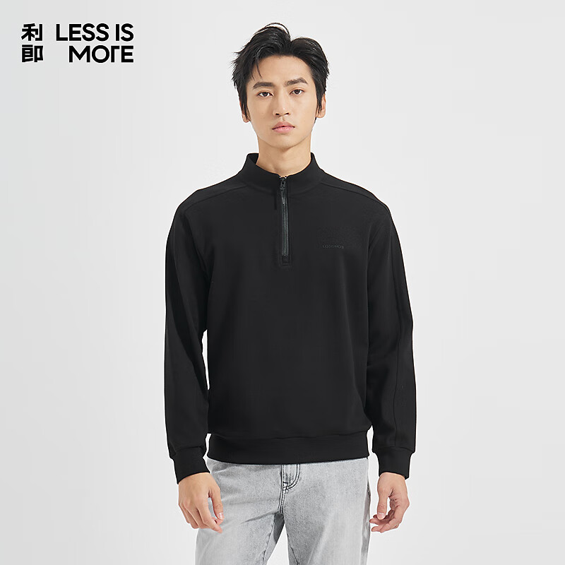 利郎轻时尚男装【棉莫混纺】卫衣男拉链半开襟通勤亲肤保暖长袖上衣 黑（1H） 2XL (180)