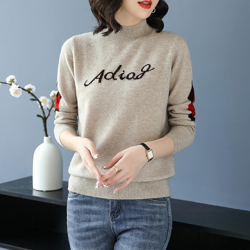 瑷优霏新款纯羊毛衫女秋冬加厚针织衫女半高领毛衣女保暖内搭韩版时尚