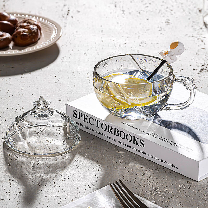 乐唯诗（LOVWISH）星空球杯玻璃杯带盖勺高颜值女生咖啡早餐喝水杯家用设计感燕麦杯 星球杯皓月白【含盖送勺】320ml*1