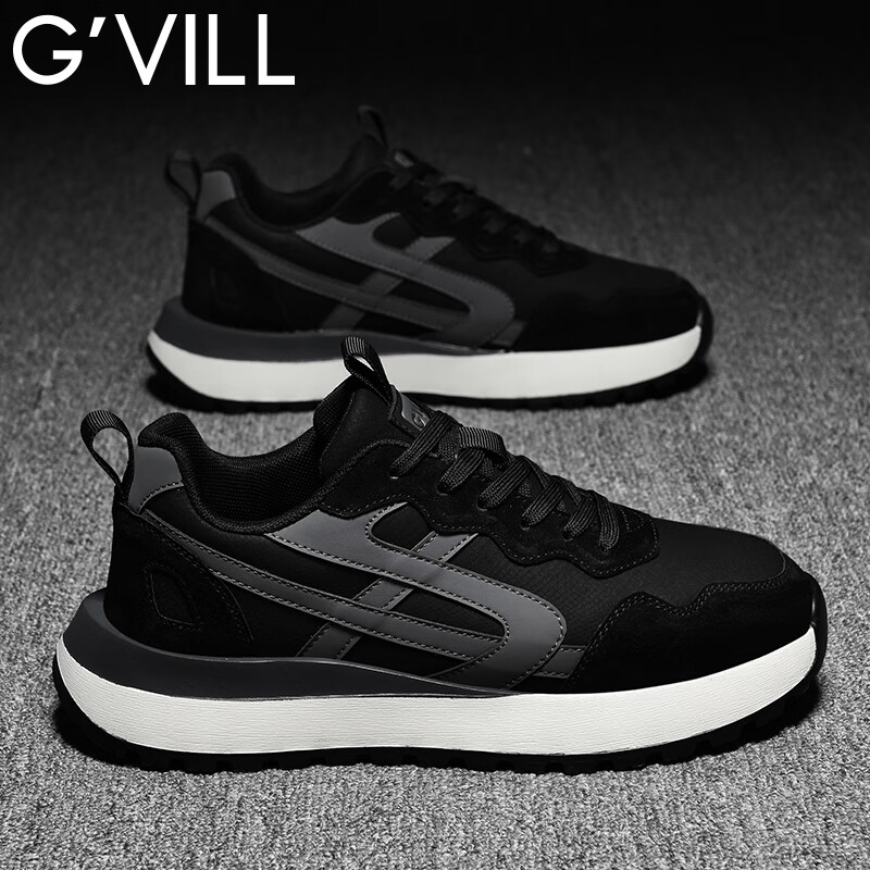 贵之步秋冬季男鞋新款休闲鞋软底防滑舒适运动鞋厚底增高缓震男款 黑色 G006 42 （运动鞋码）