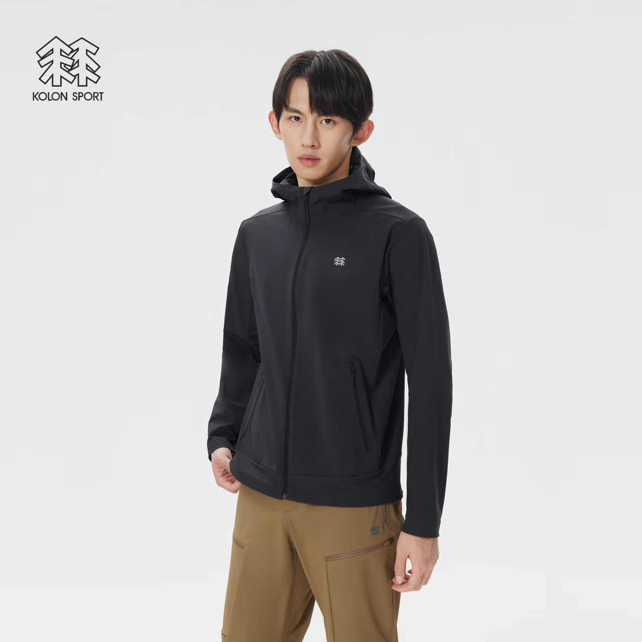 KOLON SPORT/可隆户外软壳夹克 男子防泼水透湿耐磨轻量外套 LHJK5AN021-BK 黑色 M 170/92A