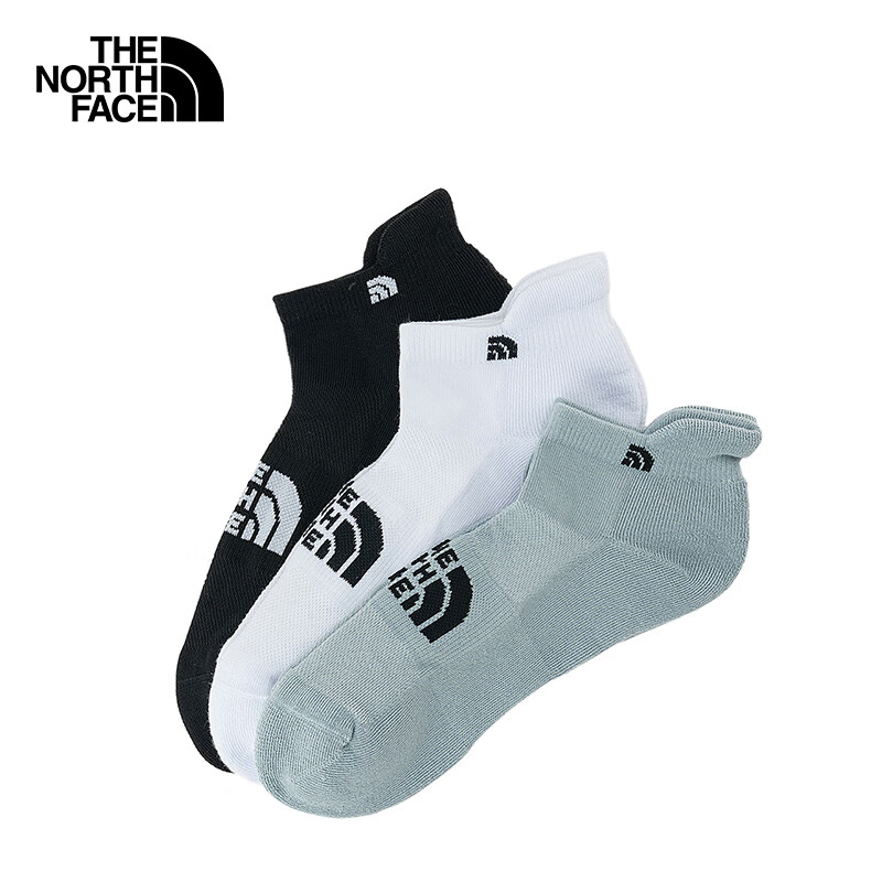 北面（The North Face）运动袜中性款舒适吸湿透气三双装户外旅行25新品|3RJC CV4/宇宙黑/雪峰白/星辰灰 L
