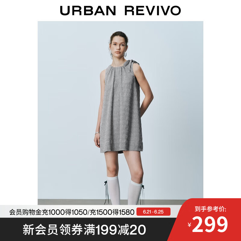 UR2025夏季新款女装休闲格纹系带短款无袖连衣裙UYU750091 黑色格子 S