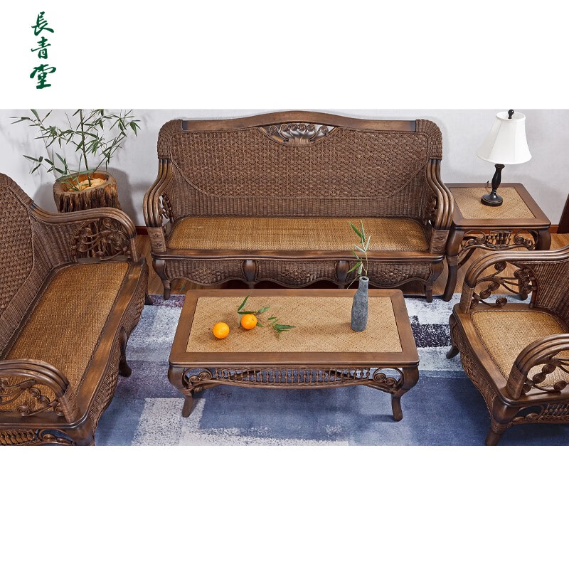 接運(yùn)貓歐式單人雙人三人藤椅沙發(fā)家用小戶型客廳實(shí)木天然藤沙發(fā) (水性漆)伊麗莎白1+2+3+長(zhǎng)幾+方 組合