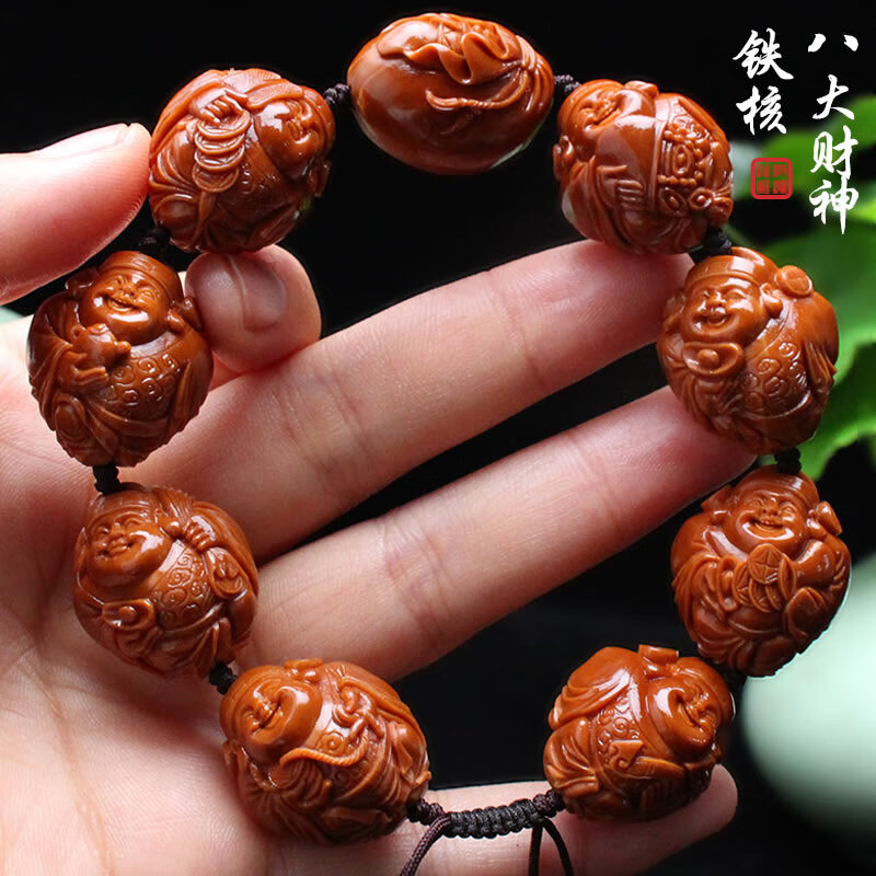 希念纪苏工橄榄核雕纯手工雕刻大籽铁核八方来财财神橄榄胡手串男女