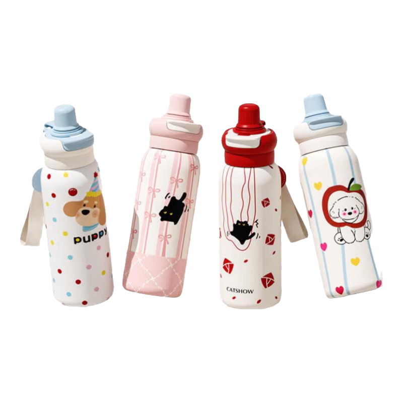 保温杯女2025新款高颜值可爱儿童吸管水杯学生上学专用不锈钢杯子 HappyDay涂鸦 650ml