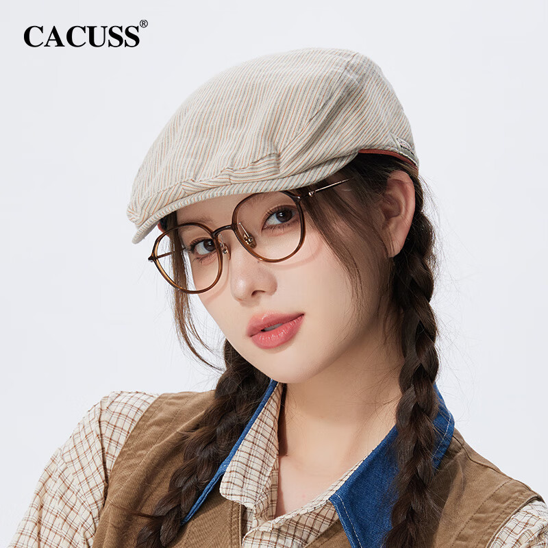 CACUSS2025春夏新款復(fù)古前進帽女百搭條紋畫家貝雷帽男文藝風 米棕條紋(復(fù)古百搭) M 可調(diào)節(jié)(57-59c)