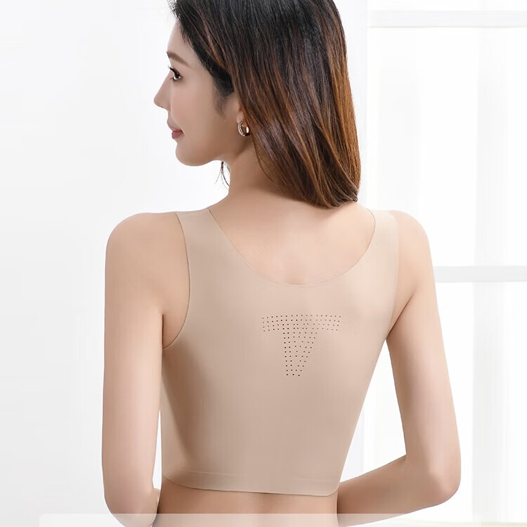 浪莎纸片内衣女束胸大胸显小显瘦粉底液隐形无痕夏季轻薄背心文胸 RX-纸片人881-火山灰 M