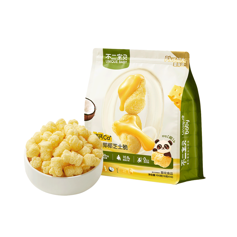 不二宝贝奶酪椰椰芝士脆爆米花100g儿童健康宝宝小零食搭配泡芙米饼干