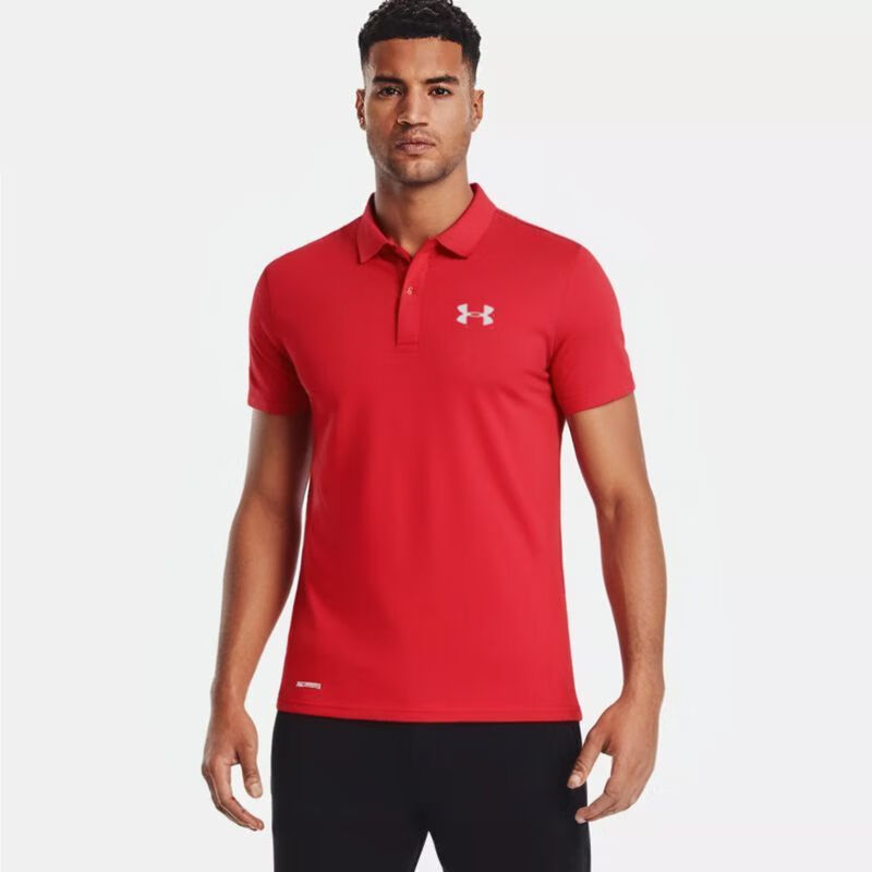 安德玛(Under Armour)冰离子速干短袖T恤男运动透气夏季翻领体恤健身训练修身快干衣 藏青色 861U 2XL 男士145-160斤