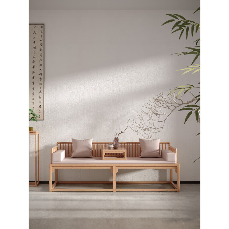 歌减2025新款新中式实木罗汉床多功能沙发床禅意茶室简约美人榻小户型 200*80*70(含炕几+坐垫靠枕)