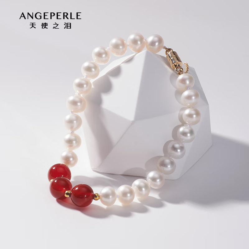 天使之泪淡水珍珠项链母爱献礼红玛瑙珍珠手链套装母亲节礼物送妈妈送老婆 磁吸扣手链