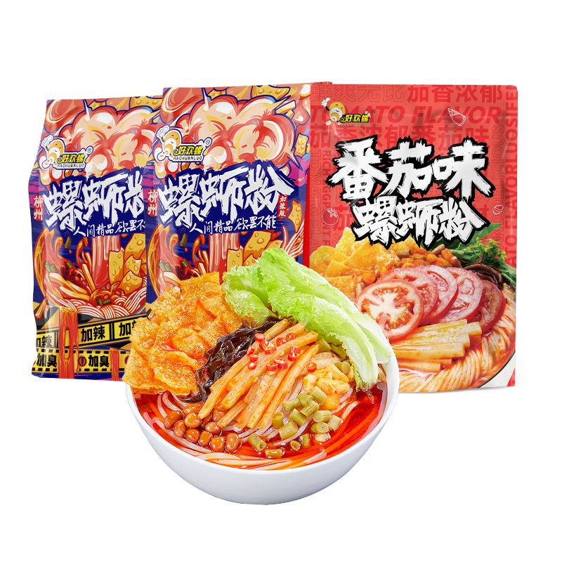 好歡螺 加辣加臭螺螄粉廣西柳州帶油渣螺絲粉酸辣粉正宗螺螄粉組合米粉 帶渣辣油版350g*2袋+加辣加臭400g*2袋