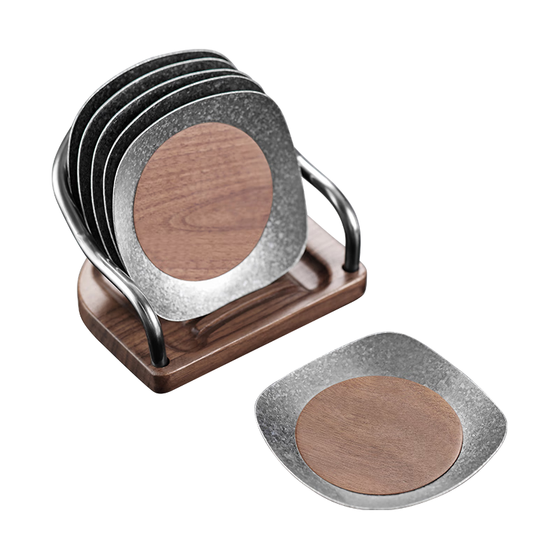 不拙純鈦茶墊茶杯墊茶道茶杯托茶托茶具配件 鈦鑲胡桃木杯墊組
