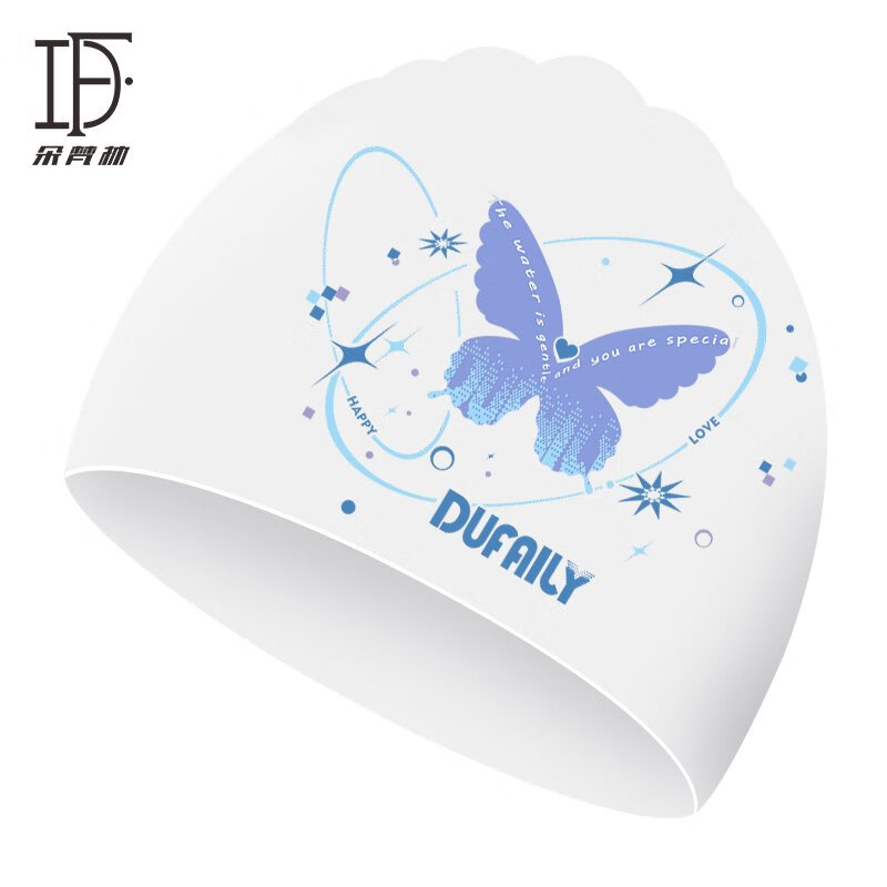 朵梵林（duofanlin）泳帽女款長發(fā)加大2025新款防水不勒頭兒童女高顏值硅膠游泳帽 星辰蝶白高彈舒適不勒頭