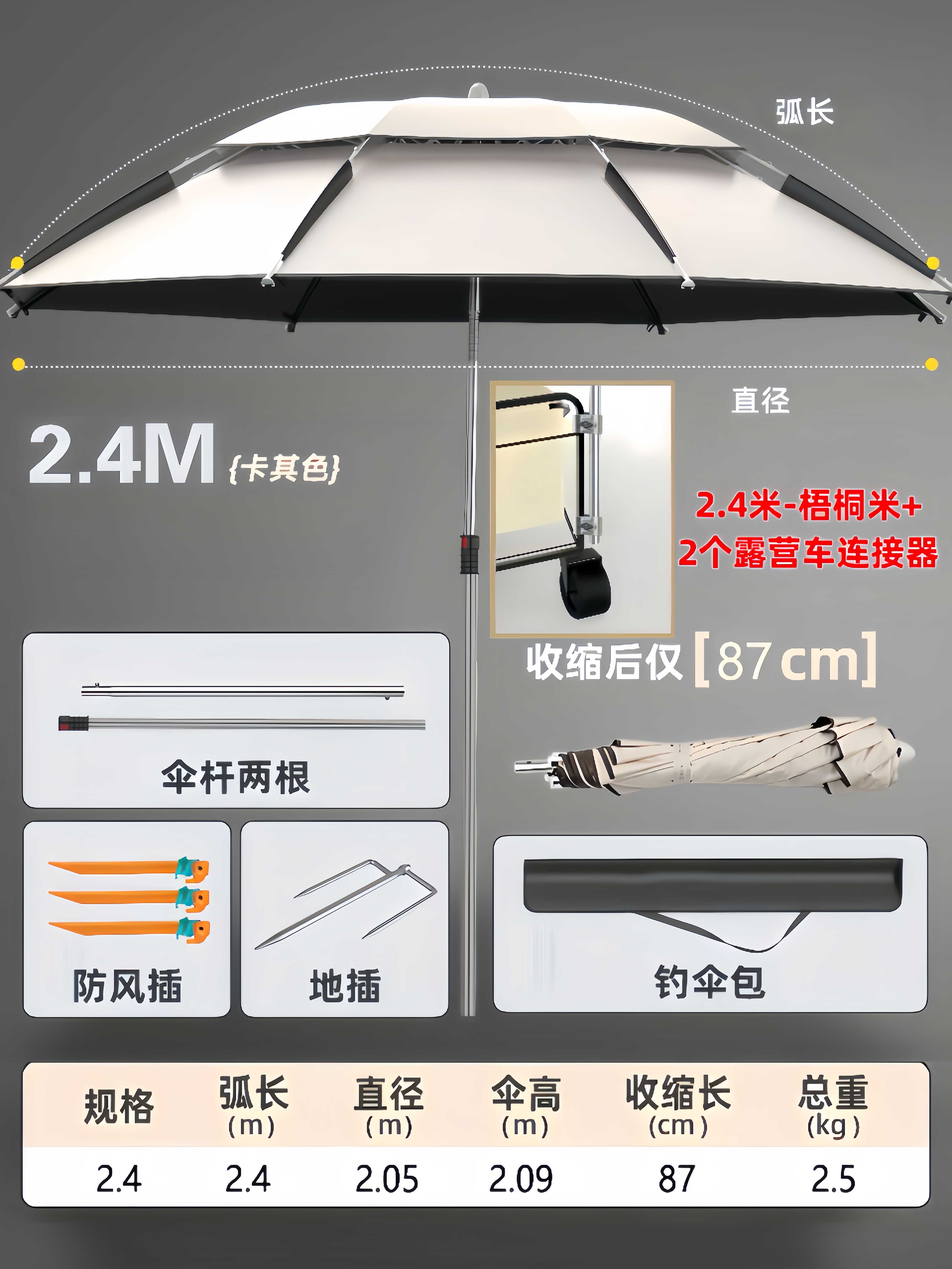 摆摊小推车遮阳伞露营车黑胶雨伞钓鱼专用防晒伞户外垂钓伞折叠伞 2