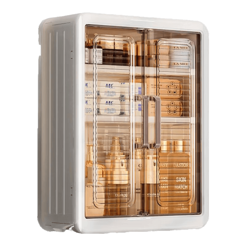 KAMAN壁掛式化妝品收納盒防塵免打孔浴室衛(wèi)生間洗漱臺置物架520禮物 加大【三層/雙開門】1個