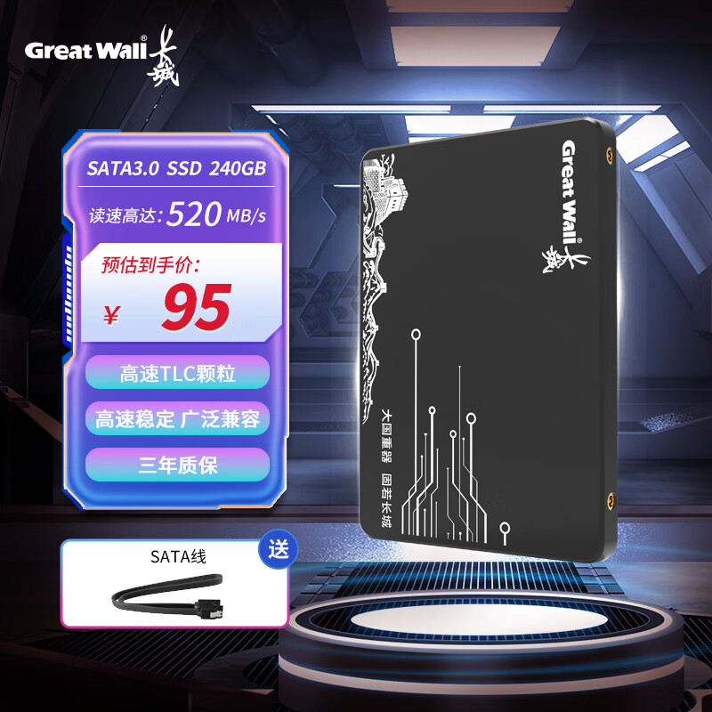 长城（Great Wall) 240GB SSD固态硬盘 SATA3.0接口 读速520MB/S台式机/笔记本通用 GW520系列