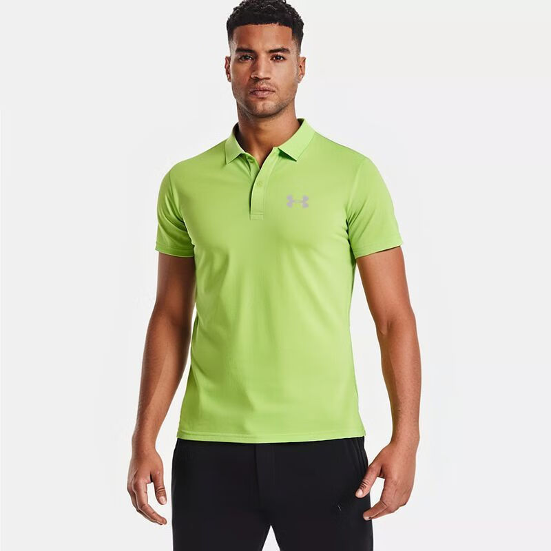 安德玛(Under Armour)冰离子速干短袖T恤男运动透气夏季翻领体恤健身训练修身快干衣 藏青色 861U 2XL 男士145-160斤