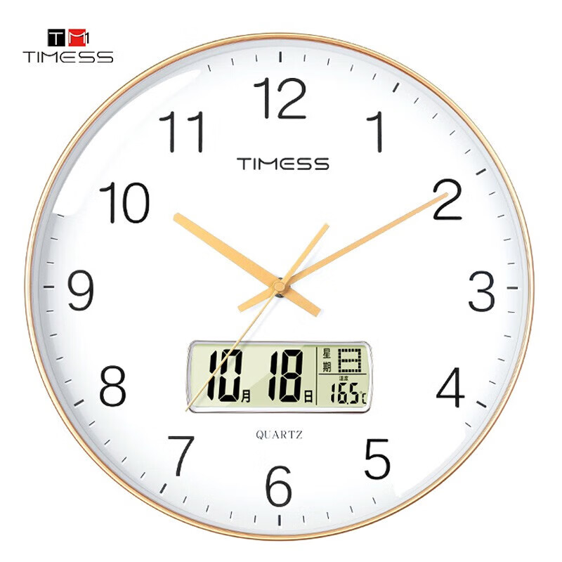 Timess挂钟客厅钟表2025新款石英钟表挂墙时钟家用万年历免打孔挂表35cm