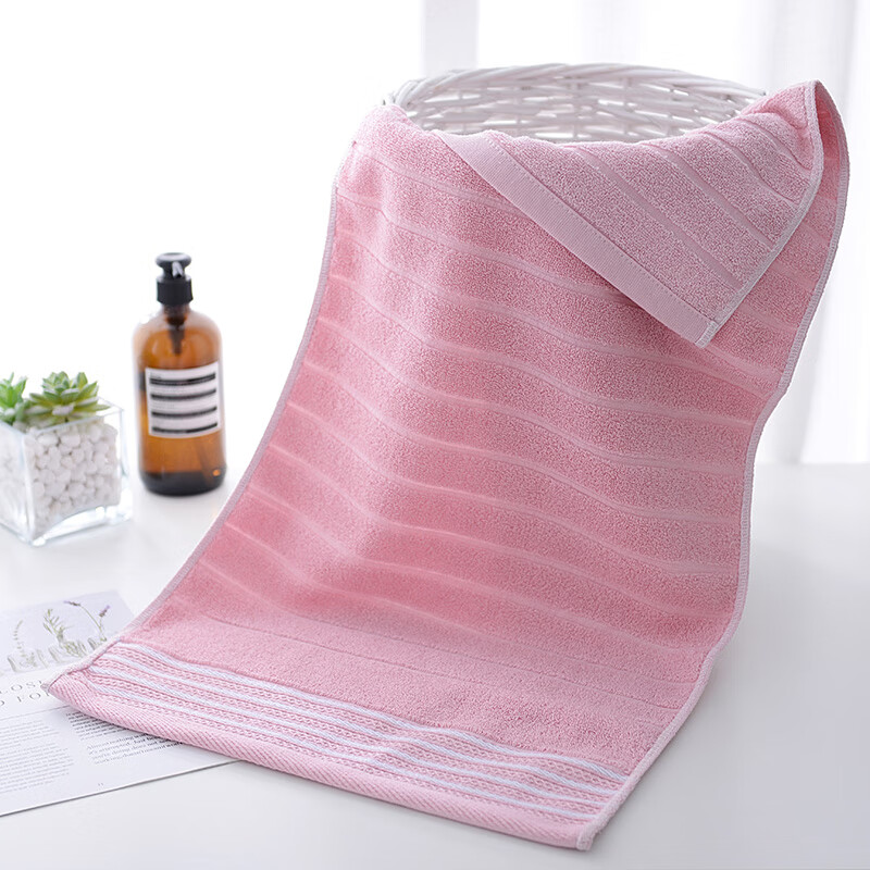 友得邦洗澡专用毛巾纯棉加长加厚吸水90厘米大号澡巾不褪色柔软亲肤 浅粉色-纯色横纹 1条 90cm*40cm