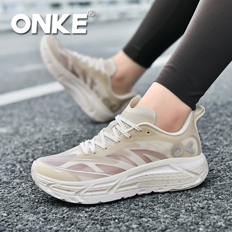 ONKE德国欧克2026年新款运动鞋男鞋透气轻便网面减震情侣休闲跑步鞋子 象牙白 38