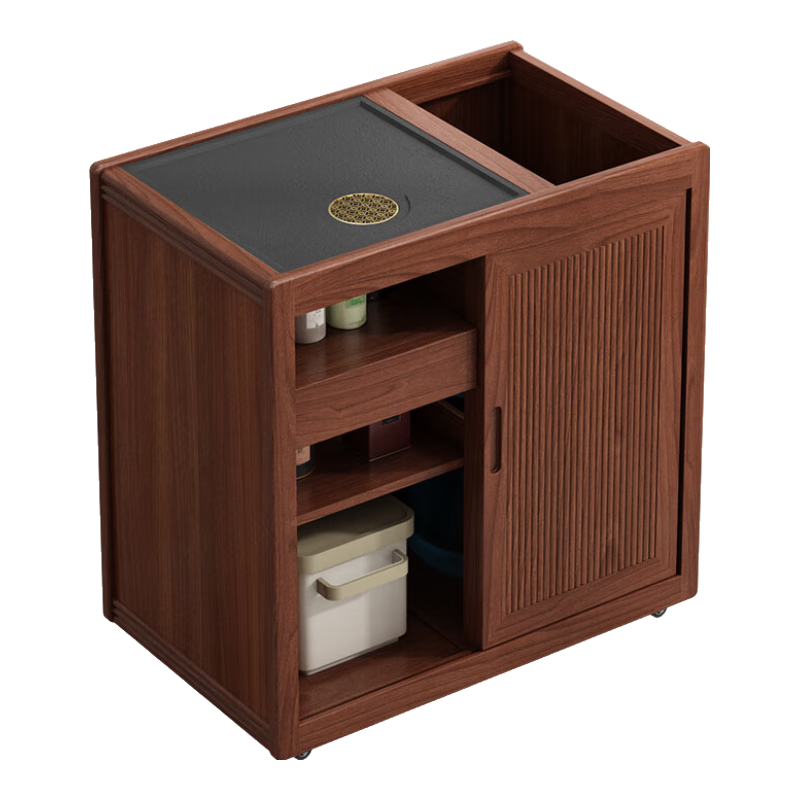 企豐實木移動茶桌小茶臺燒水壺一體家用茶水柜茶幾茶車陽臺煮泡茶桌子 整裝+大號烏金木G1柜+底部上水壺