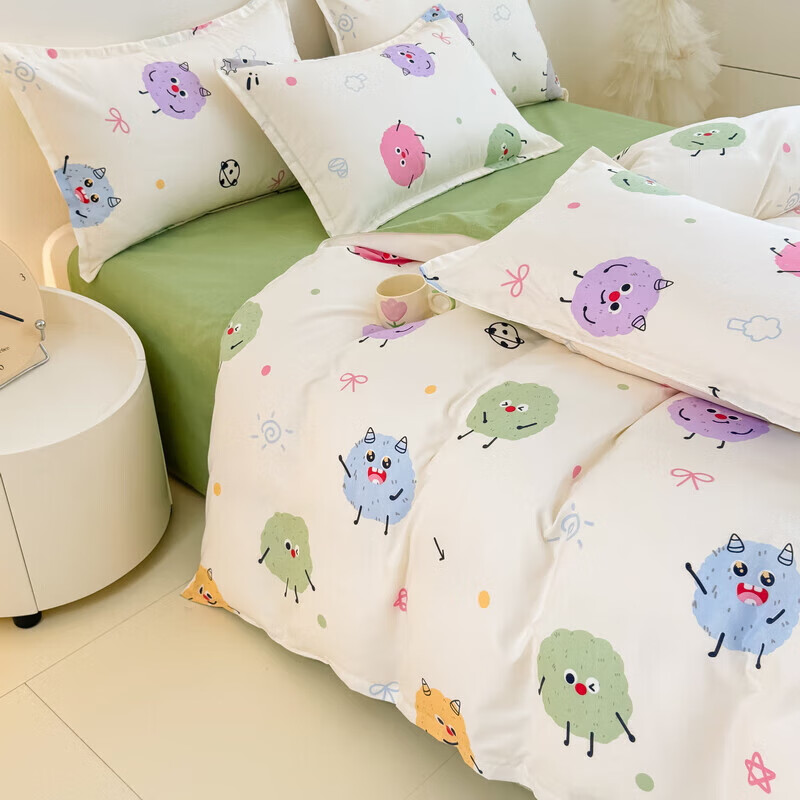 软贝小清新被套单人床单款宿舍三件套四季通用被罩四件套 糯米团 床单款 2.0m四件套(被套200*230cm