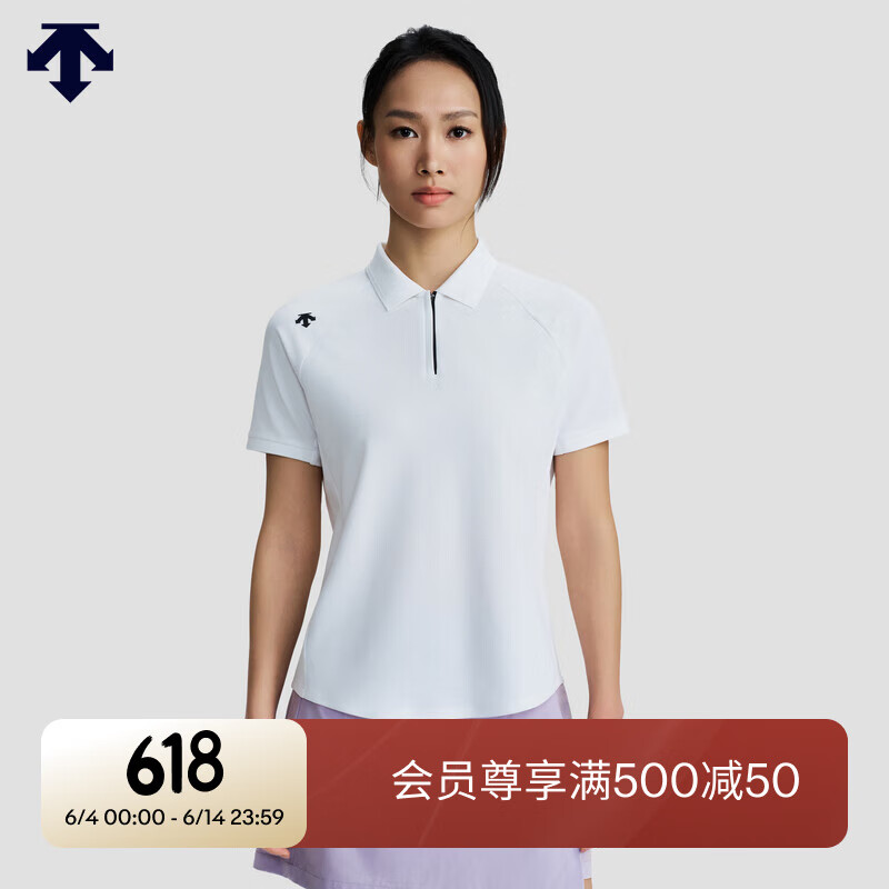 DESCENTE迪桑特WOMEN’S TRAINING系列女士TOUGH短袖POLO衫 WT-Bright White Tpg M (165/84A)