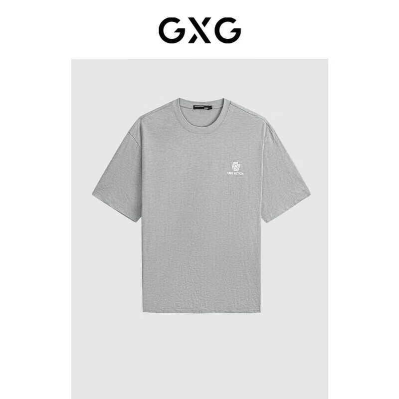 GXG男装2024年夏季撞色绣花简约短袖t恤男 灰色 175/L