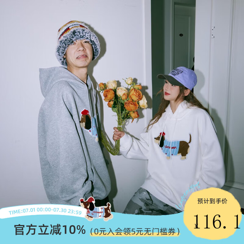 LEMANISM衛(wèi)衣男明星同款lemanism臘腸狗春秋長(zhǎng)袖T恤連帽寬松情侶外套女 白色 XL