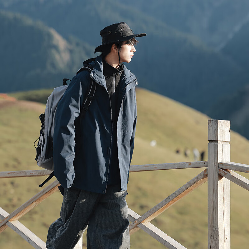 东方骆驼三合一夹克男士冲锋外套春秋户外上衣情侣款宽松休闲山系登山服 紫色 M