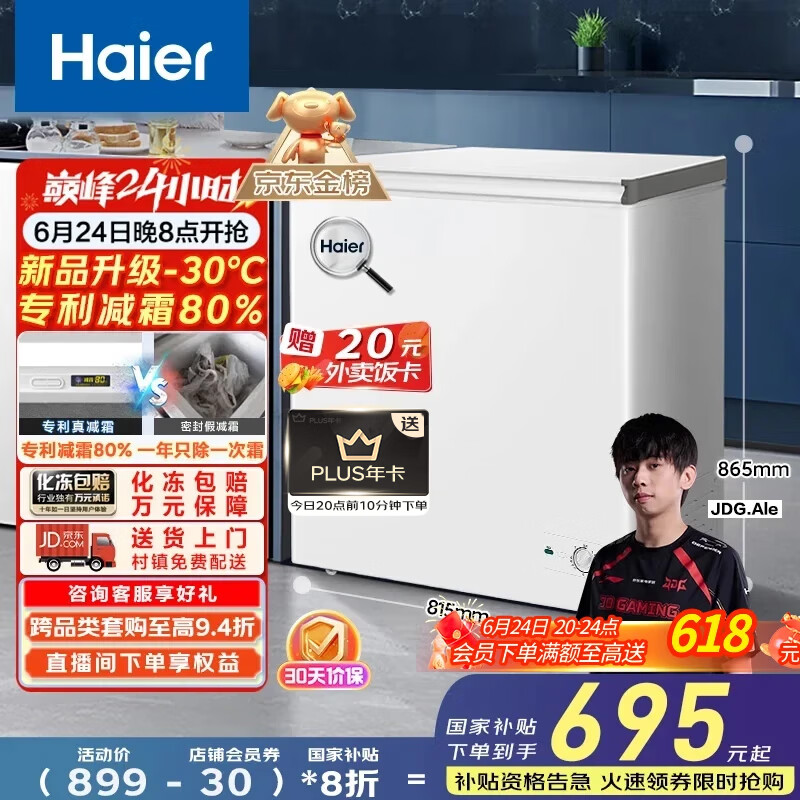 海尔（Haier）家用冰柜京东自营200升小冰箱小型冷柜大容量-30度深冷速冻保鲜BC/BD-200GHW9D家电国家补贴20%